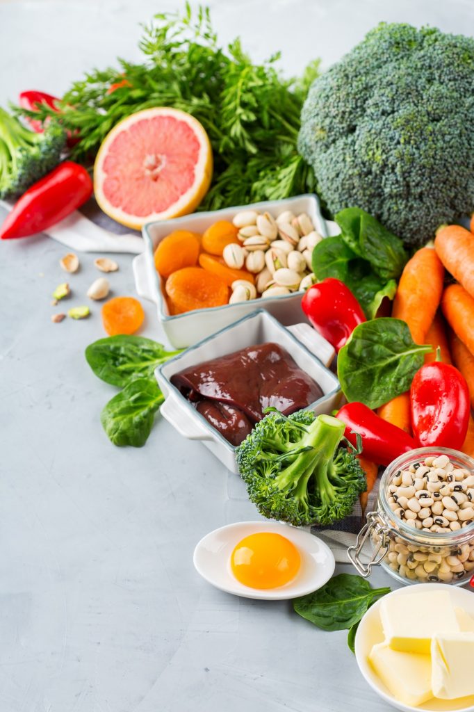 Balanced clean eating nutrition, food rich in vitamin a